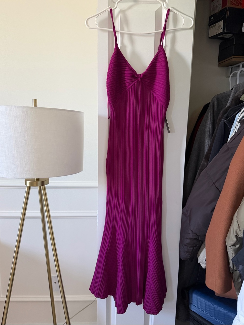 Express NWT Magenta Pleated Spaghetti-Strap Midi Dress- Mermaid Style